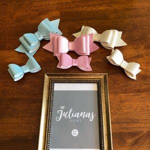 Metallic Pearl Faux Leather Hair Bow Set ~ 6 Pieces